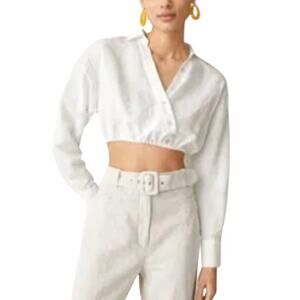 & Other Stories 12 Womens White Cropped Asymmetric Blouse Long Sleeve